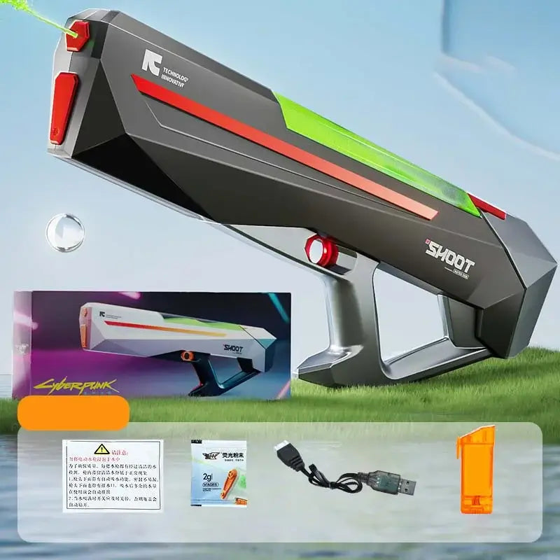 Cyberpunk Electric Squirt Gun Shooting Glow in the Dark Water