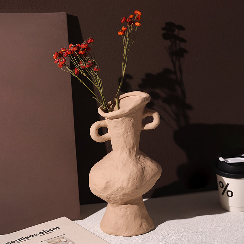 Twin-Handled Clay Vase
