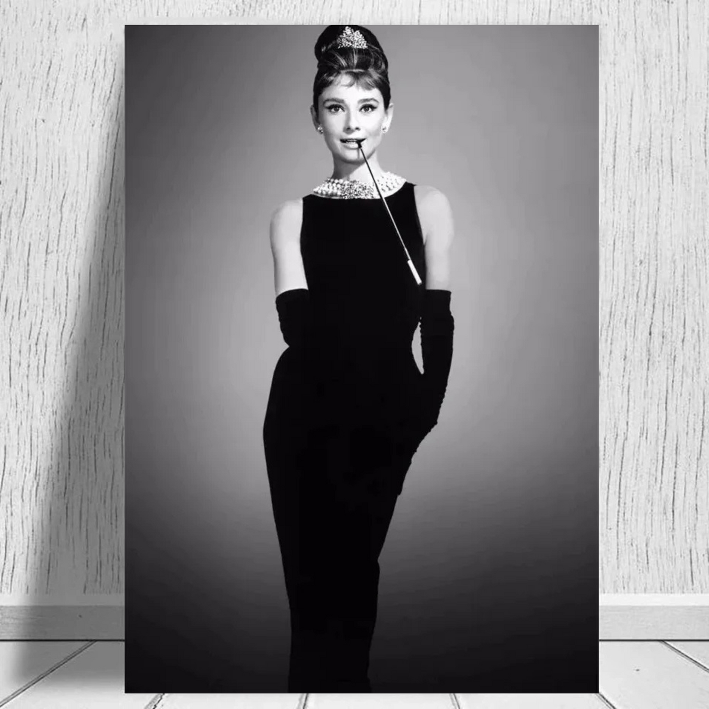 Audrey Hepburn Smoking Wall Art – Black & White Canvas Print for Luxury Home Decor