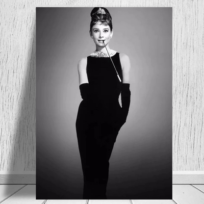 Audrey Hepburn Smoking Wall Art – Black & White Canvas Print for Luxury Home Decor