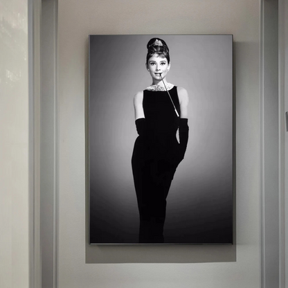 Audrey Hepburn Smoking Wall Art – Black & White Canvas Print for Luxury Home Decor