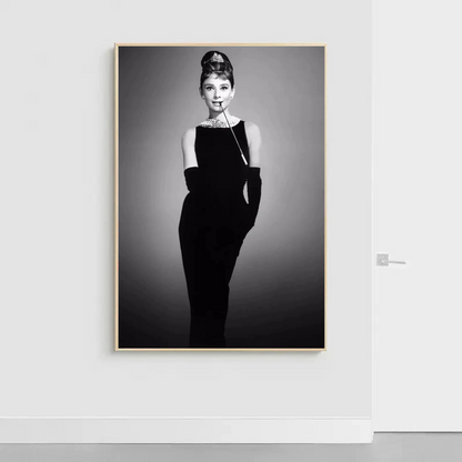 Audrey Hepburn Smoking Wall Art – Black & White Canvas Print for Luxury Home Decor