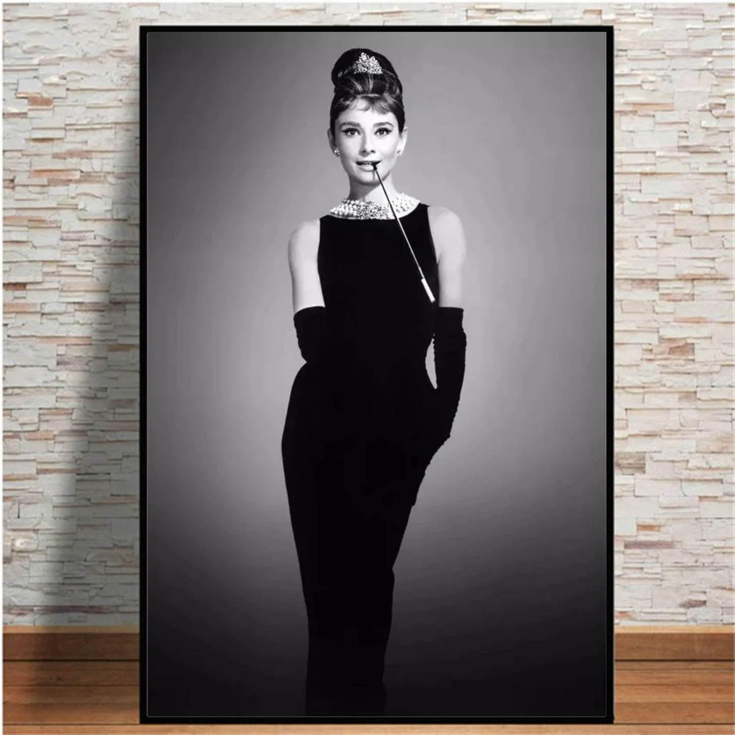 Audrey Hepburn Smoking Wall Art – Black & White Canvas Print for Luxury Home Decor