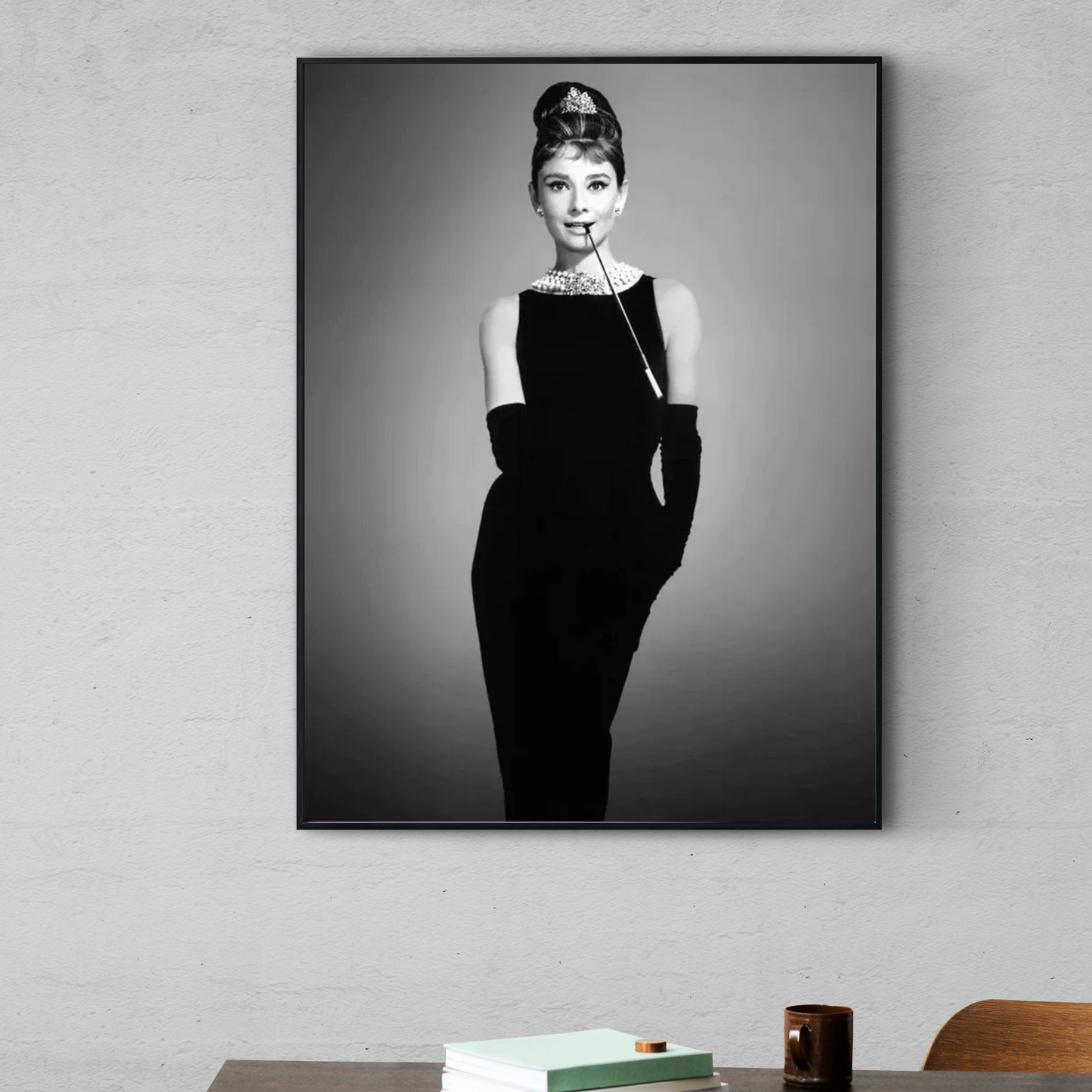 Audrey Hepburn Smoking Wall Art – Black & White Canvas Print for Luxury Home Decor