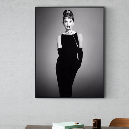 Audrey Hepburn Smoking Wall Art – Black & White Canvas Print for Luxury Home Decor