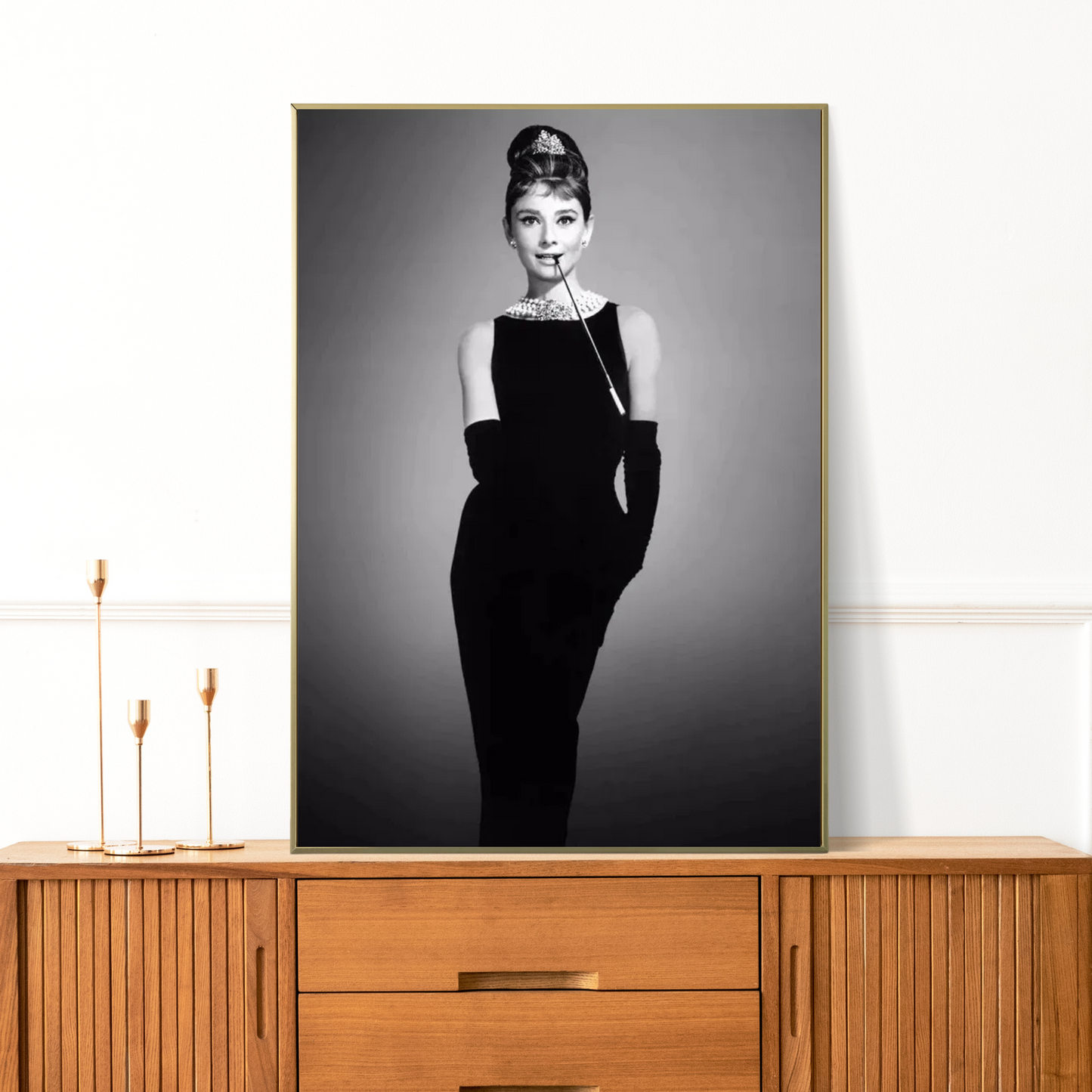 Audrey Hepburn Smoking Wall Art – Black & White Canvas Print for Luxury Home Decor
