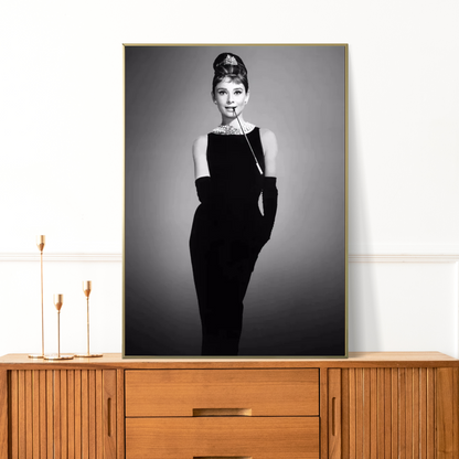 Audrey Hepburn Smoking Wall Art – Black & White Canvas Print for Luxury Home Decor