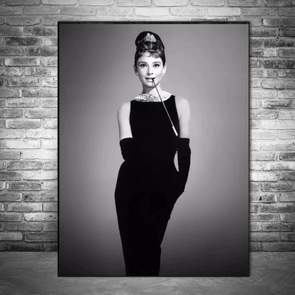 Audrey Hepburn Smoking Wall Art – Black & White Canvas Print for Luxury Home Decor
