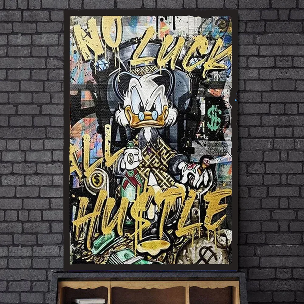 Graffiti Art Donald Duck Canvas: Luxury Wall Art for Living Room Decor